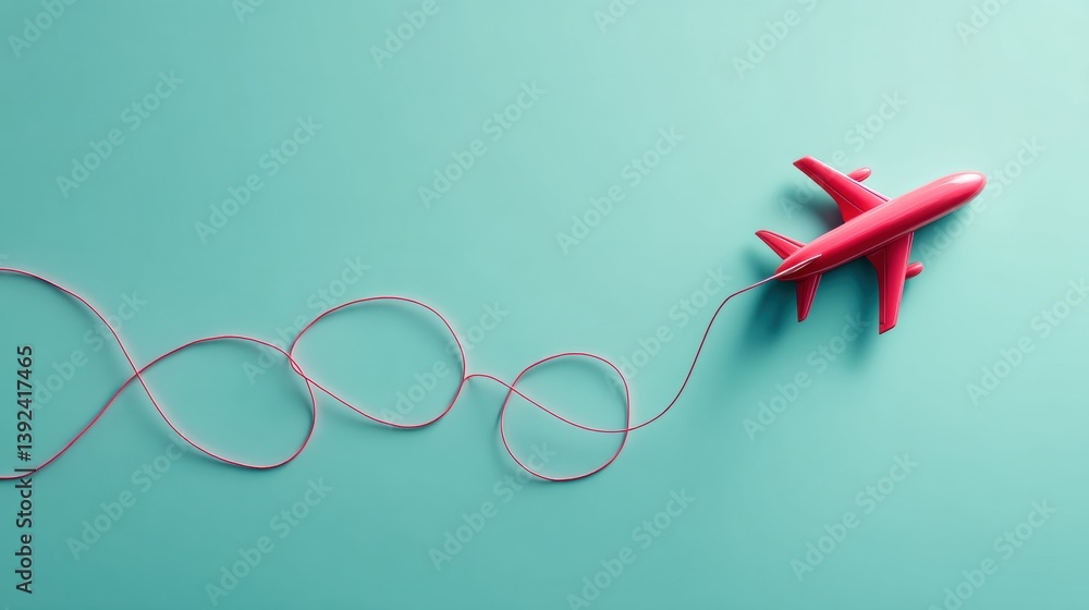 Poster minimalist travel dreams dynamic red airplane concept visualizing journey paths, creative inspiratio