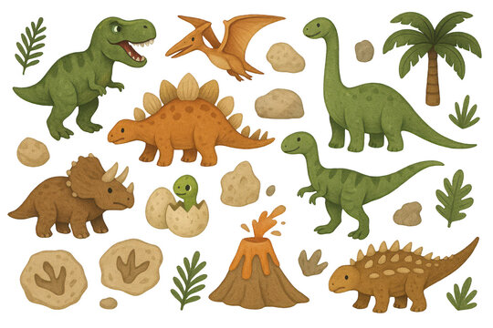 Colorful Dinosaur Collection Illustration for Kids and Education