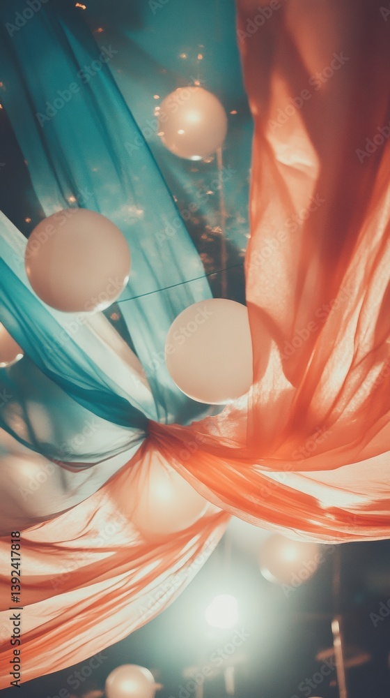 Aufkleber Ethereal Immersive Design Soft Gradient Fabric Flow with Luminescent Spheres - Trendsetting Visual Storytelling for Creative Industries and Sensory Branding