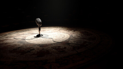 Embrace mysterious elegance on a darkened stage highlighted by a solitary, dim light reveal tonight.