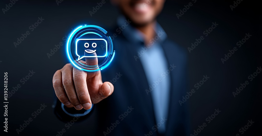 Poster a smart robot sitting on a human hand showcases futuristic ai technology, highlighting its role in g