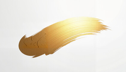 Golden brushstroke on textured white backdrop, artful metallic sheen