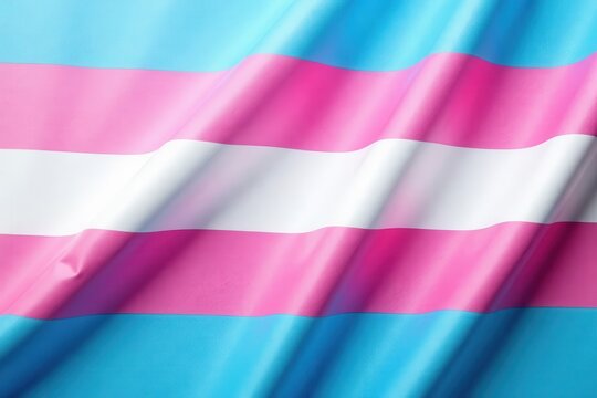 Horizontal light blue transgender pride flag with white and pink stripes pattern , non binary flag, equality symbol