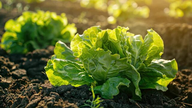 lettuce growing on a bed close-up