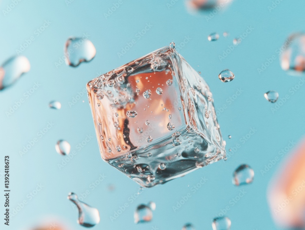 Poster Transparent Liquid Dynamics Immersive Ice Cube Visualization in Hyper-Realistic Mixed Reality - Innovative Digital for Tech, Marketing, and Creative Visualization