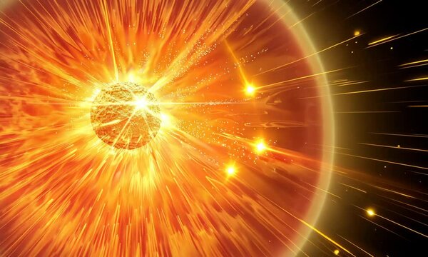 Fiery explosion with radiant light and energy burst