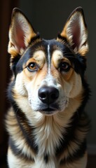Obraz premium Husky's big brown eyes look inquisitive, nose wrinkles, expression, adorable