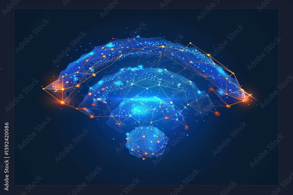 Poster digital representation of a wi-fi signal in a futuristic style.