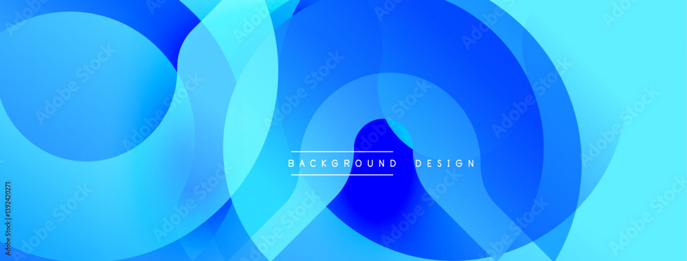 Poster Blue abstract layers create dynamic composition. Smooth gradients, circular shapes, modern design. Background suggests depth, movement, visual interest.