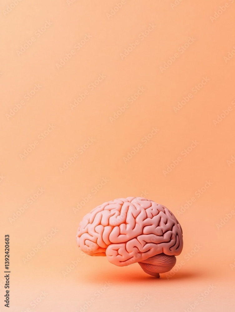 Poster Neuro-Minimalist Brain Model Soft Peach Cognitive Design Exploring Human Potential, Neuroscience Innovation for Digital Wellness and Mental Performance Optimization