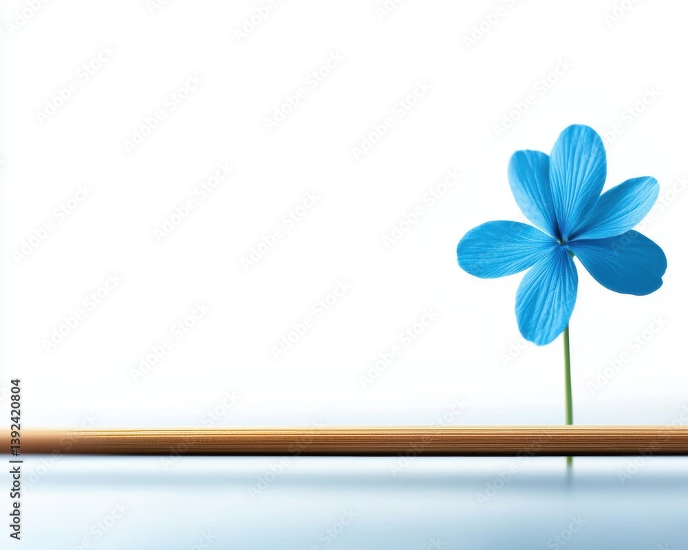 Poster a delicate blue flower rests on a smooth surface, creating a serene and minimalist visual effect.