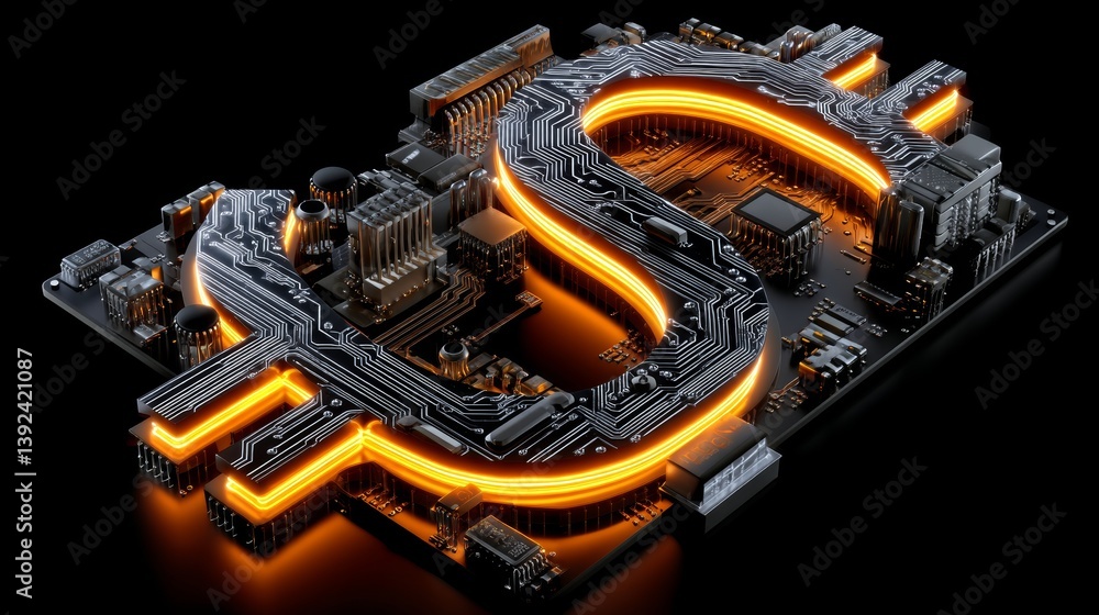 Aufkleber a 3d render of the interface technology concept shows orange neon data flowing between the cpu and t