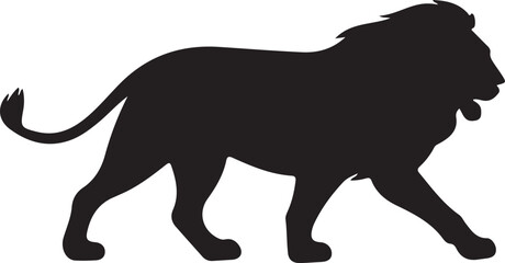 Wild animal vector silhouette illustration of a black lion and elephant
