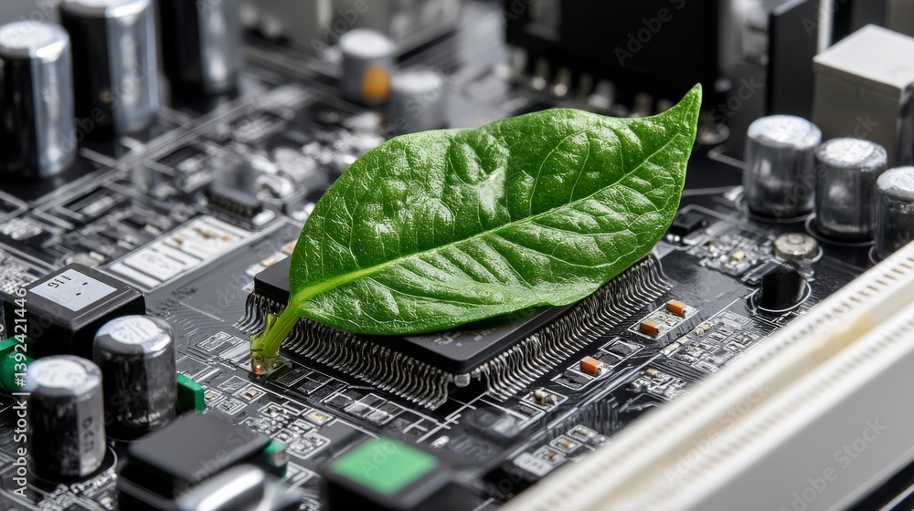 Poster linking the natural world with technological advancements through environmentally friendly computing