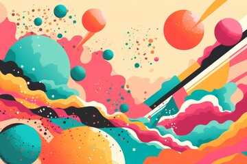 A vibrant 1970s inspired background featuring bold colors, retro patterns, and playful designs.