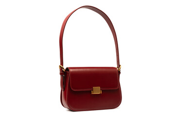 Burgundy shoulder leather bag isolated on white background.