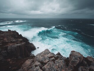 Waves crashing against a rocky cliff during a fierce tempest - pattern abstract design seamless background