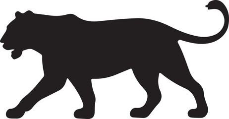 Wild animal vector silhouette illustration of a black lion and elephant