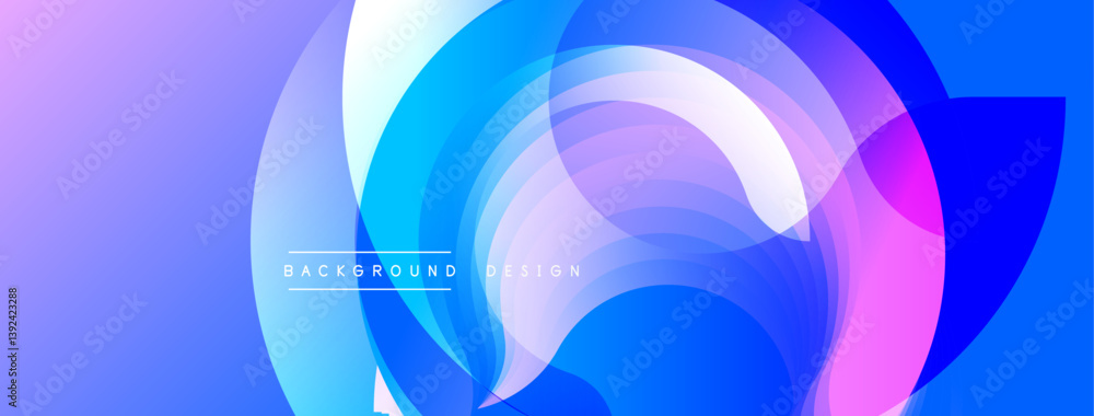 Poster Abstract design. Overlapping circles create dynamic flow. Blue, purple, pink hues blend seamlessly. Modern aesthetic, perfect for backgrounds.