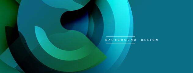 Abstract design. Overlapping layers create depth. Blue, green hues dominate. Smooth gradients, modern aesthetic. Minimalist composition, dynamic flow.