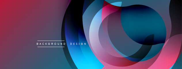Abstract design. Overlapping circles create dynamic composition. Purple, blue hues dominate. Modern, vibrant aesthetic. Smooth gradients, elegant presentation.