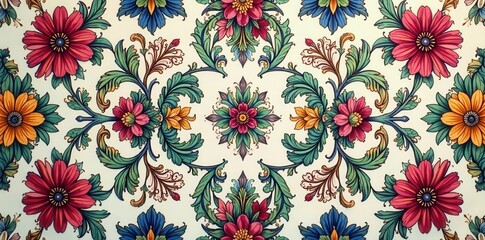 Intricate floral design blended with damask patterns creates a unique visual effect, fashion, patterns