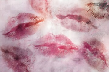 Fototapeta premium Artistic red and pink lip impressions for creative design projects.