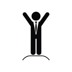 Businessman celebrating success icon, person in suit with raised arms standing on podium, symbolizing achievement and victory