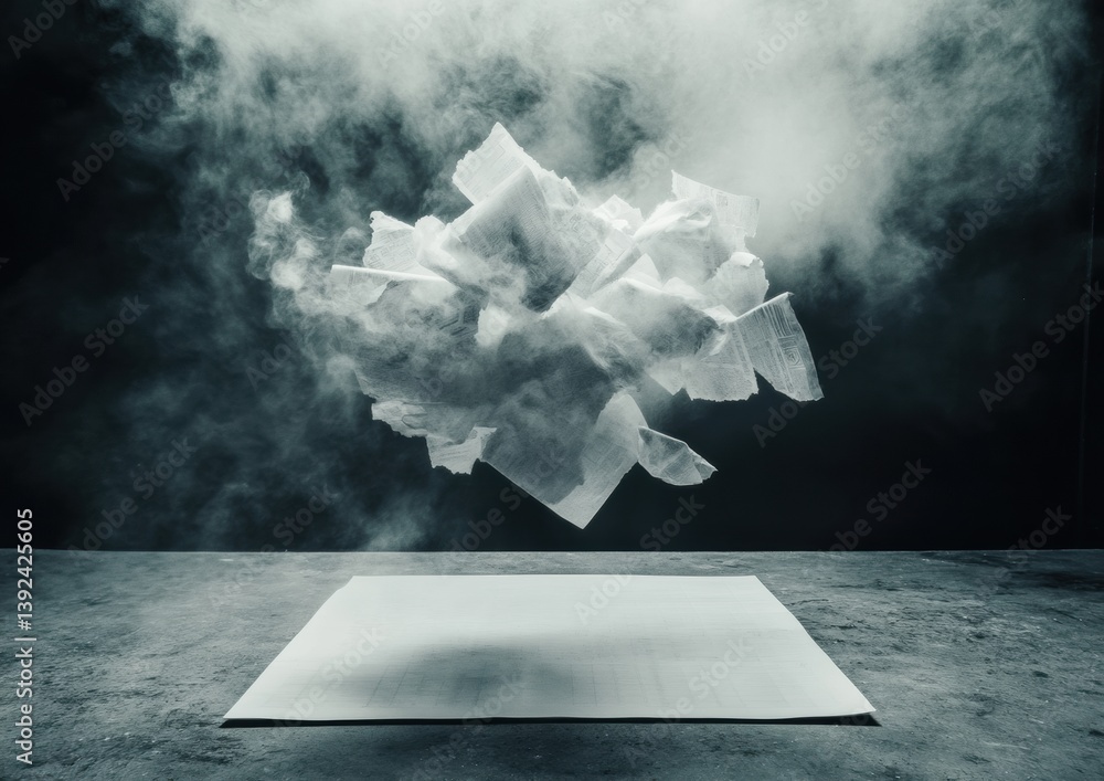 Aufkleber Digital Disruption Ethereal Paper Transformation - Innovative Creative Concept Visualizing Data Turbulence, Information Chaos, and Technological Metamorphosis