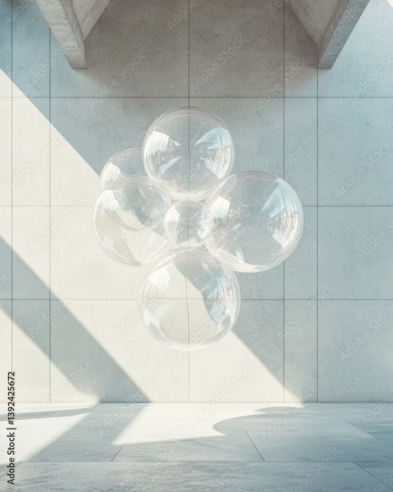 Poster Ethereal Minimalist Globes Translucent Data Visualization in Contemporary Architectural Space - Future-Forward Design Innovation for Strategic Insights