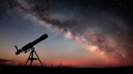 Silhouette of a telescope against a breathtaking night sky, abundant with stars and possibly a nebula - pattern background seamless abstract