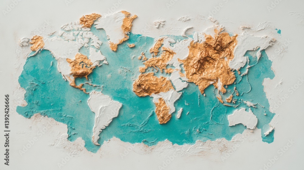 Aufkleber geospatial narrative textural world map in metallic copper and aqua - innovative global connectivity
