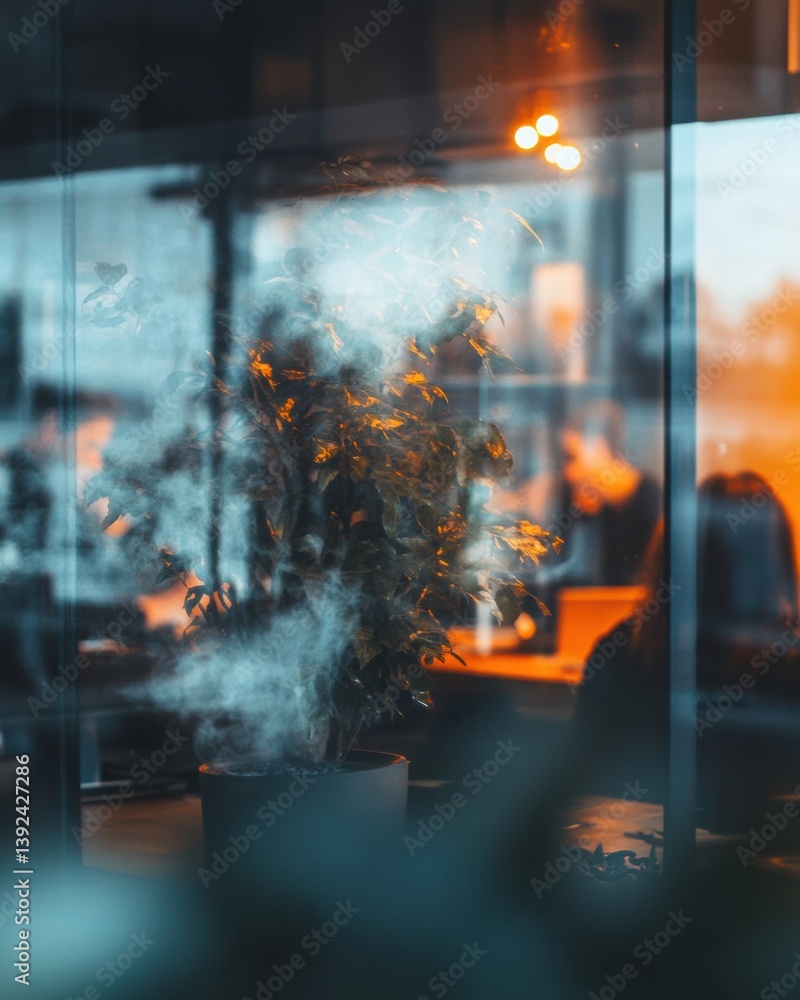 Poster Ethereal Digital Workspace Moody Atmospheric Tech Environment with Smoky Dynamics - Innovative Hybrid Work Design and Creative Productivity Visualization