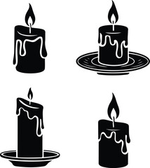Burning Candle Silhouette Icons for Decoration and Design