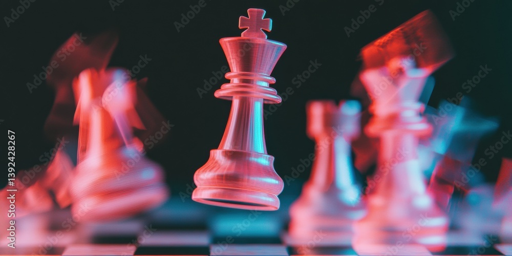 Poster Quantum Strategy Visualization Futuristic Chess Dynamics in Neon Gradient - AI-Powered Cognitive Performance and Innovative Problem-Solving Paradigm