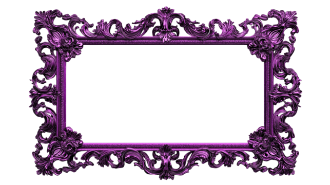 purple frame for picture or mirror  isolated on white background , transparent png 