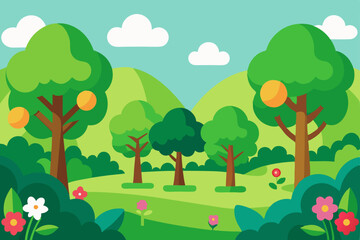 landscape with trees and flowers