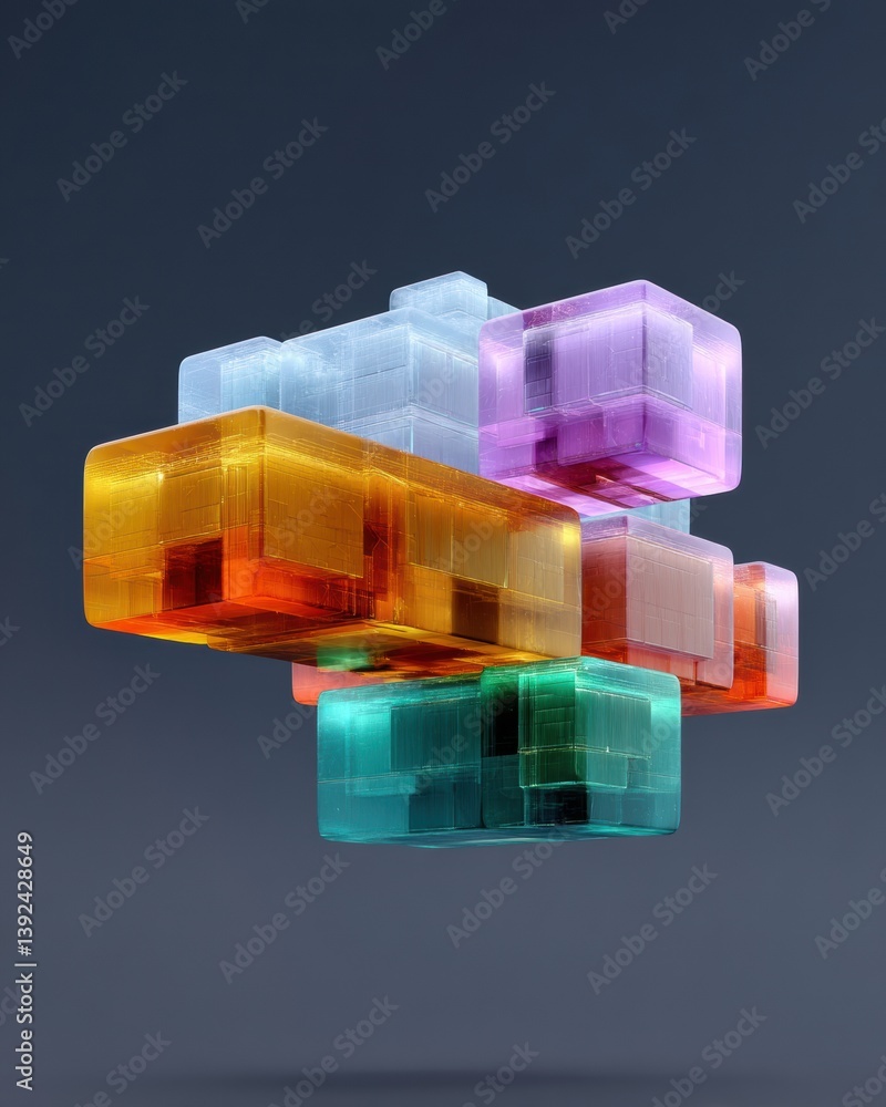Leinwandbilder Next-Gen Digital Architecture Translucent Modular Cubes Visualizing AI-Powered Data Visualization and Quantum Computing Innovation