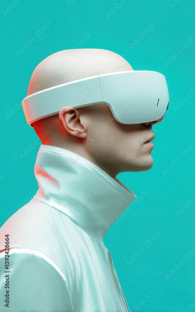 Poster immersive tech frontier next-gen virtual reality wearable in minimalist cyberpunk profile - cutting-