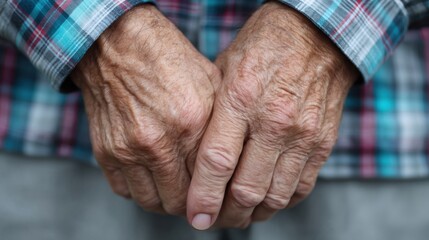 Fototapeta premium Worn hands holding together with fine details visible.