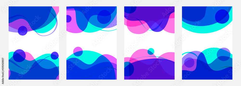 Poster set of abstract backrounds with bright splashes. vibrant color liquid shapes for creative graphic de