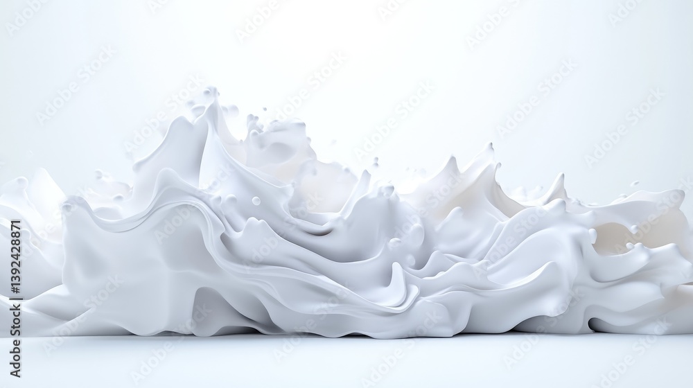 Poster milk splash wave abstract style high-resolution render wide angle creamy texture flowing motion whit