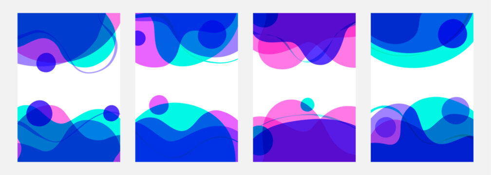 Set of abstract backrounds with bright splashes. Vibrant color liquid shapes for creative graphic design. Vector illustration.