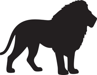 Wild animal vector silhouette illustration of a black lion and elephant