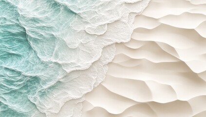 Coastal waves, abstract beach, sand dunes, top-down view, digital art