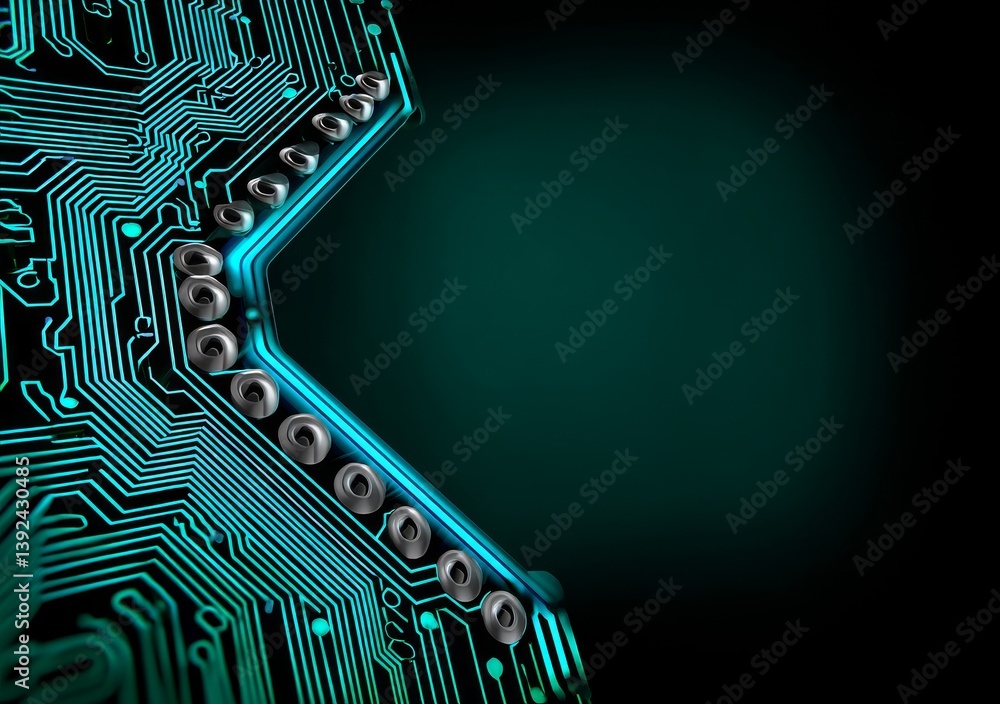 Poster an abstract, futuristic design with a glowing line on a diagonal greenish-blue and cyan pattern is a