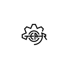 Gear mechanism typographic text logo.
