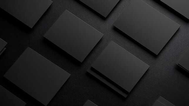 Abstract black card arrangement with a textured surface, creating a modern, minimalist aesthetic, ideal for design backgrounds or corporate themes