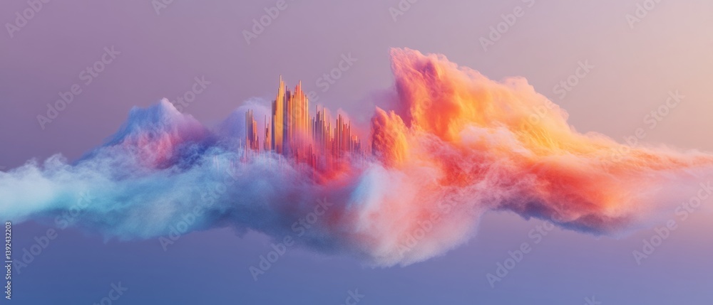Poster Futuristic Economic Visualization Dynamic AI-Powered Data Landscape Revealing Transformative Market Insights with Gradient Cloud Technologies