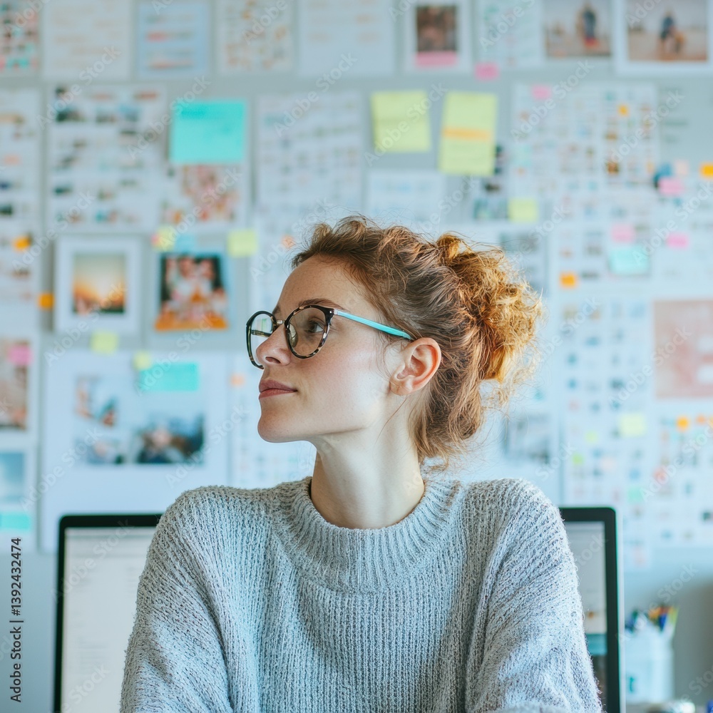 Leinwandbilder Minimalist Creative Workflow Gen Z Designer Exploring Visual Inspiration in Soft-Textured Workspace with Innovative Digital Mood Board Curation